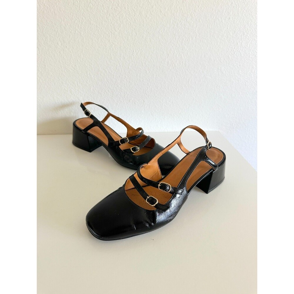 Sezane Paula Babies Black Patent Leather Block Heel Pumps Size EU 41 US 10.5